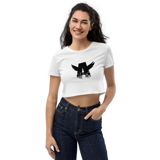 Women Organic Crop Top | BLACK LOGO