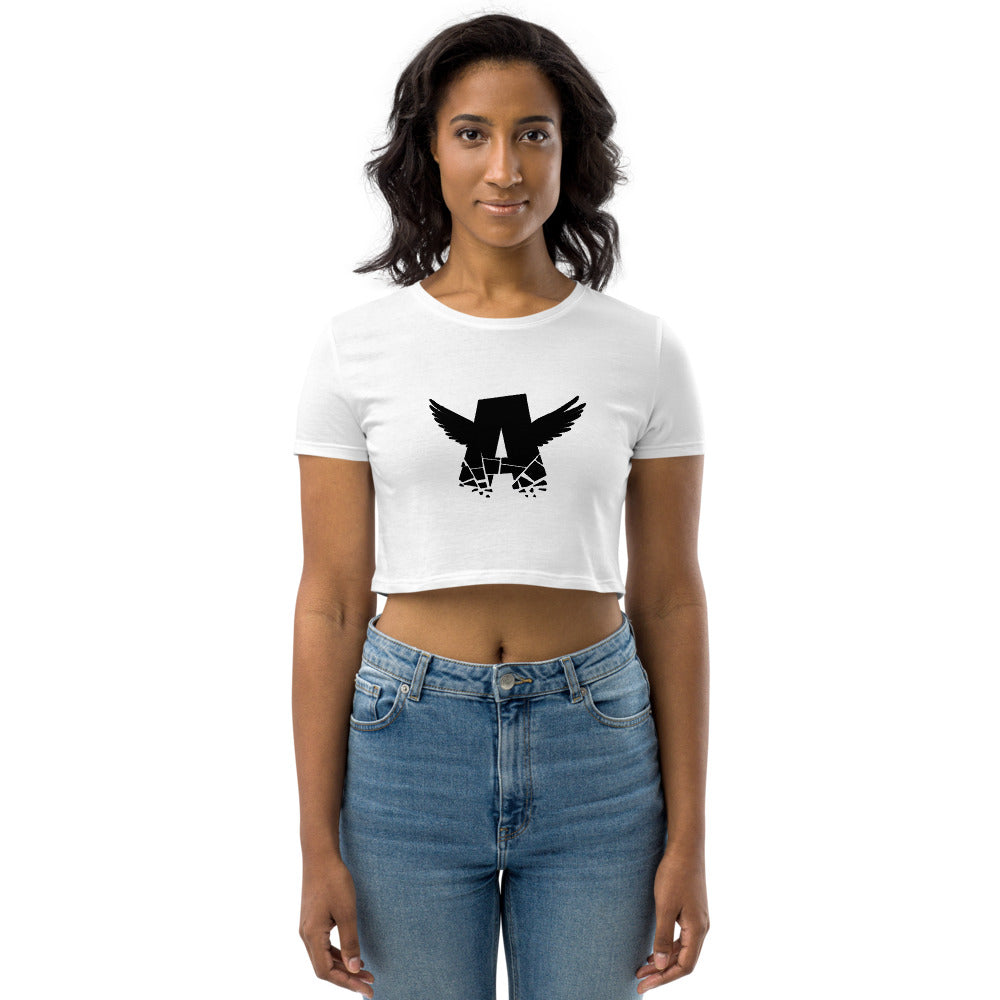 Women Organic Crop Top | BLACK LOGO